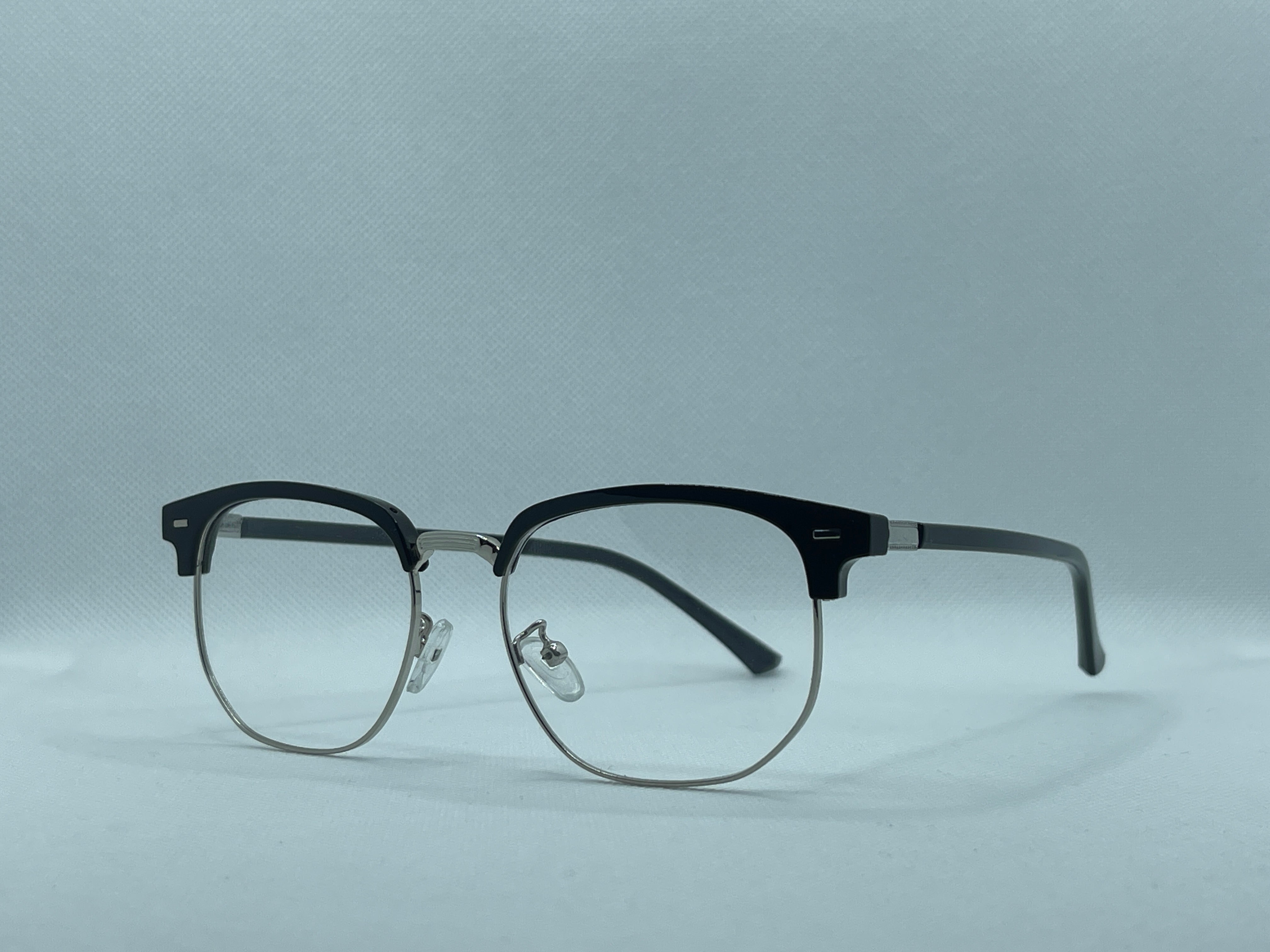 Clubmaster Eyeglasses Black & Silver Metal Frame